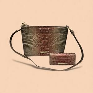 Brahmin Croc-Embossed Crossbody Bag in Brown and Pink